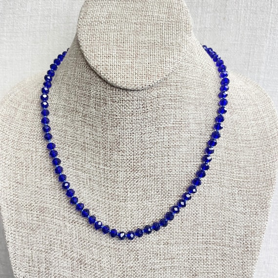 Barb// Translucent Dark Blue Crystal Beaded Hand-knotted Necklace (EPJ-NSBA10-TDB)