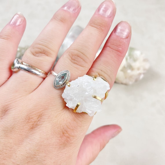 Gold Clear Quartz cluster Arc Statement Ring (EPJ-ROCA15-14)