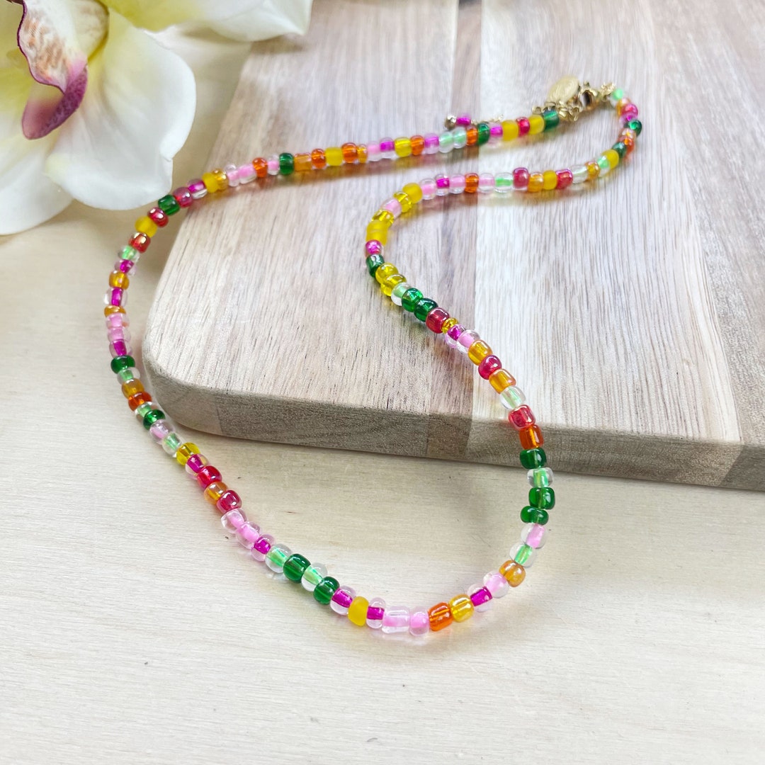 Mixie// Fiesta Czech Glass Beaded Choker: Colorful Gold Layering 
