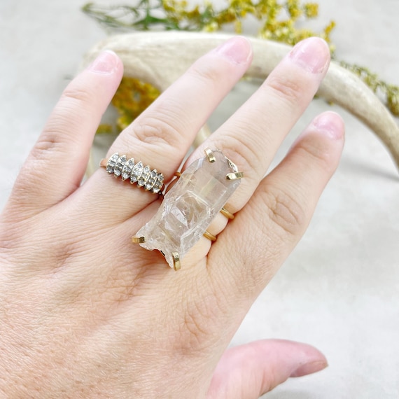 Gold Lemurian Smoky Quartz Statement Wire Ring (EPJ-RSD12-10)