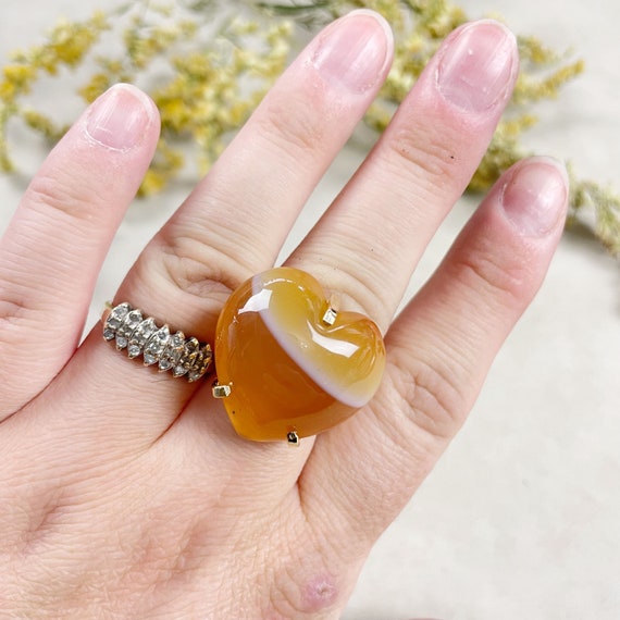 Gold Agate Heart Statement Wire Ring (EPJ-RA10-AG-15)
