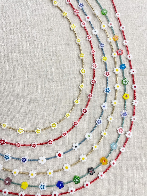FLORIS// Glass Floral Beaded Delicate Necklace (EPJ-NSD19)