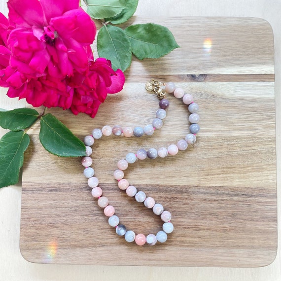 Pink Botswana Agate 8mm Beaded Necklace (EPJ-NSBB26)