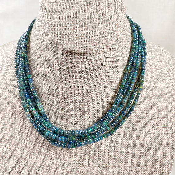 Igni// Black Fire Opal Heishi Beaded Necklace (EPJ-NSBB14-BK)