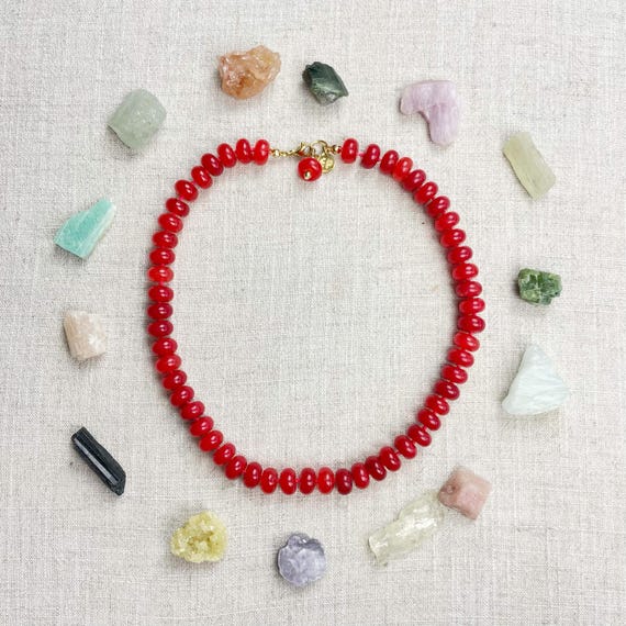 Red Jade 10mm Hand Knotted Beaded Necklace (EPJ-NSBA27-RD)
