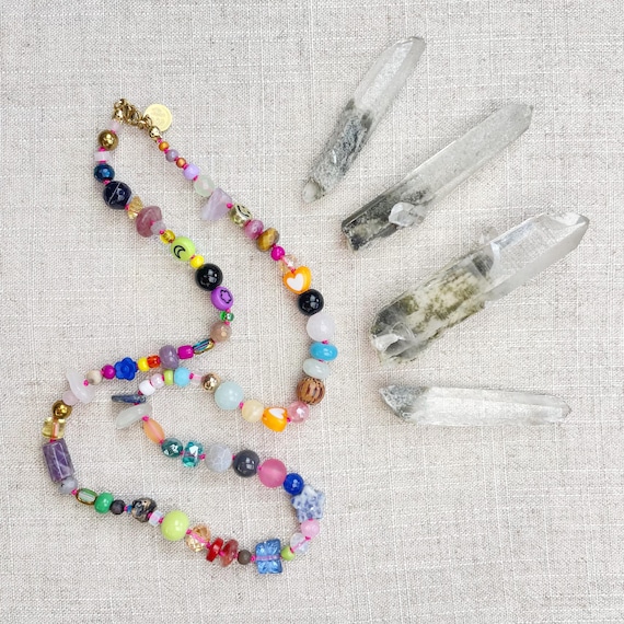 Confetti/// Colorful Crystal Gemstone Hand Knotted Beaded Necklace (DEJ-BBCA10-20)
