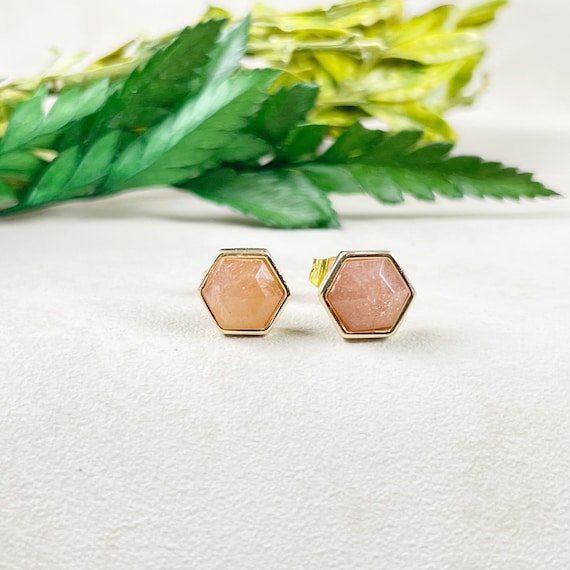 Sunstone Hexagon Bezel Stud Earrings (EPJ-E3BAA14-SN)