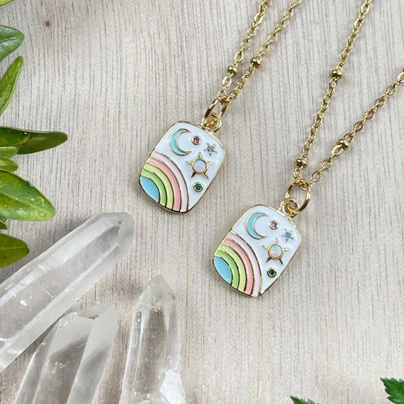 Celestial Rainbow Enamel Charm Necklace (EPJ-N1AA11)