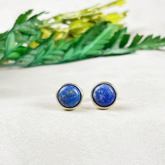 Gold Lapis Lazuli Bezel Stud Earrings (EPJ-E3BAA13-LL)