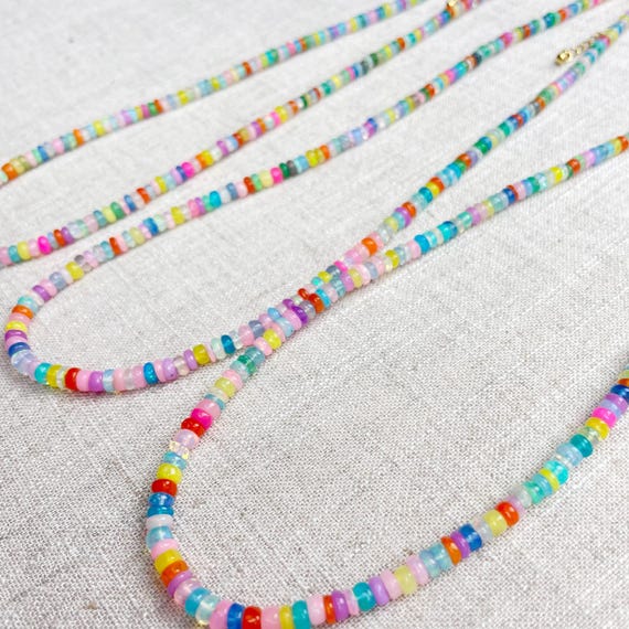 Igni// Rainbow Fire Opal Heishi Beaded Necklace (EPJ-NSBB14-MT)