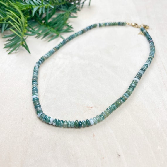 Zara// Moss Agate Beaded Gemstone Necklace (EPJ-NSBA19-MA)