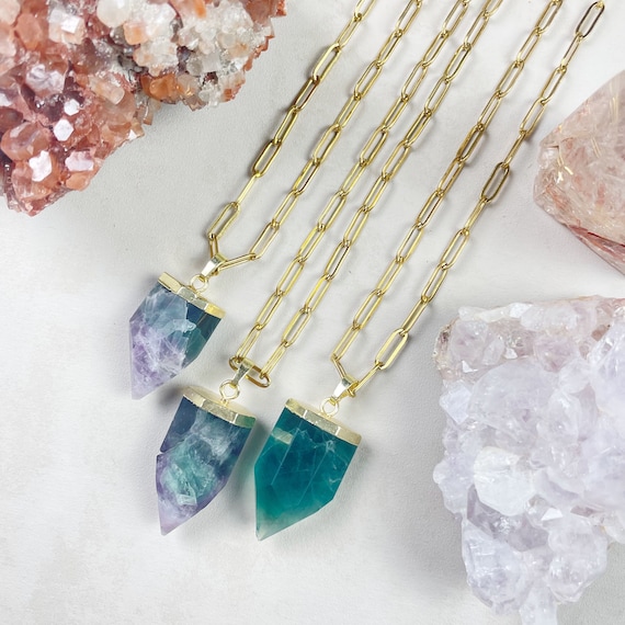 Gold Chunky Fluorite Drop Necklace (EPJ-NAAE14)