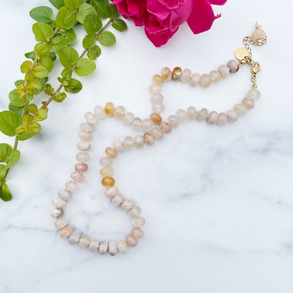 Flower Agate 8mm Hand Knotted Beaded Necklace (EPJ-NSBA14-FA)