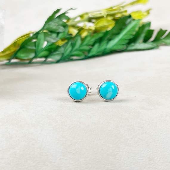 Silver Turquoise Round Bezel Stud Earrings (EPJ-EI20AAA15)