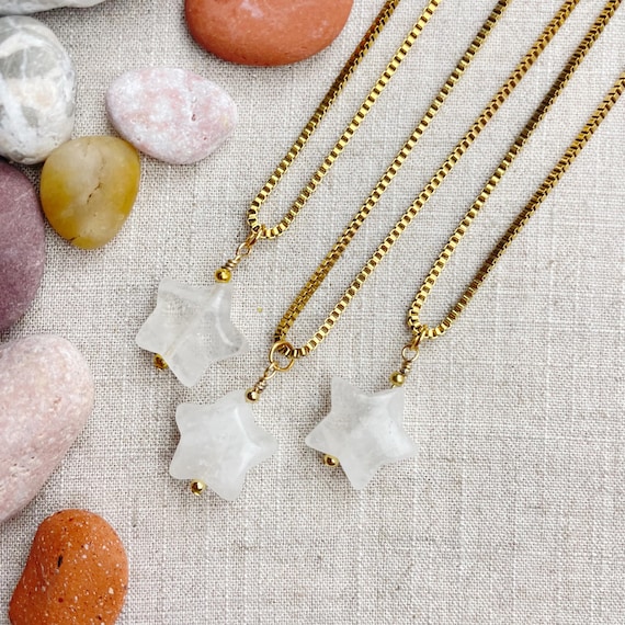 Clear Quartz Star Bead Pendant Gold Necklace (EPJ-N3AA11-CQ)