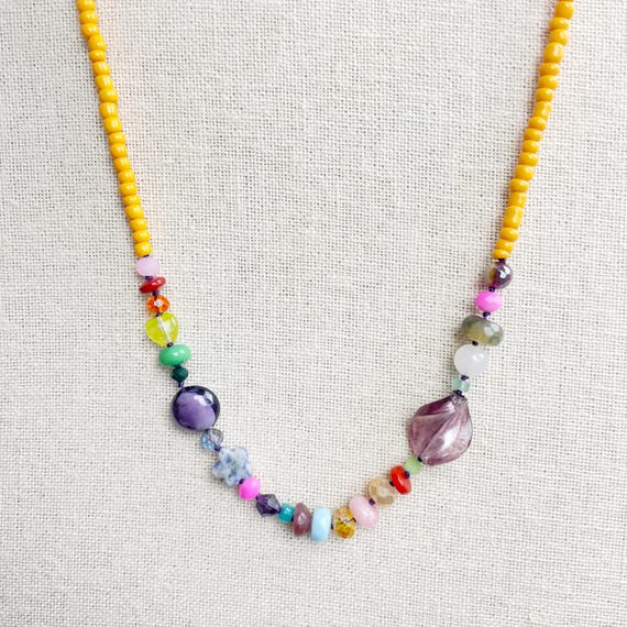 Tutti/// Yellow Colorful Beaded Necklace (DEJ-BBCA22-YW-6)