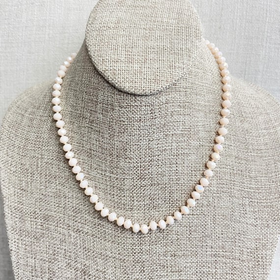 Barb// Iridescent Cream Crystal Beaded Hand-knotted Necklace (EPJ-NSBA10-ICR)