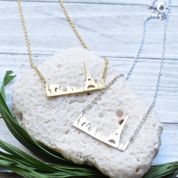 Silver or Gold Plated Paris Cityscape Simple Layering Pendant Necklace (EPJ-NPAF12)