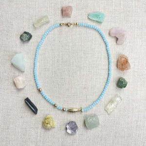 Bubblie/// Blue Gold Fish Charm Glass Beaded Layering Necklace (EPJ-NSB49-BL)