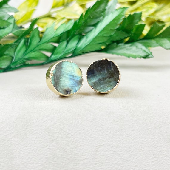 Round Labradorite Stud Earrings (EPJ-E20BBA11)