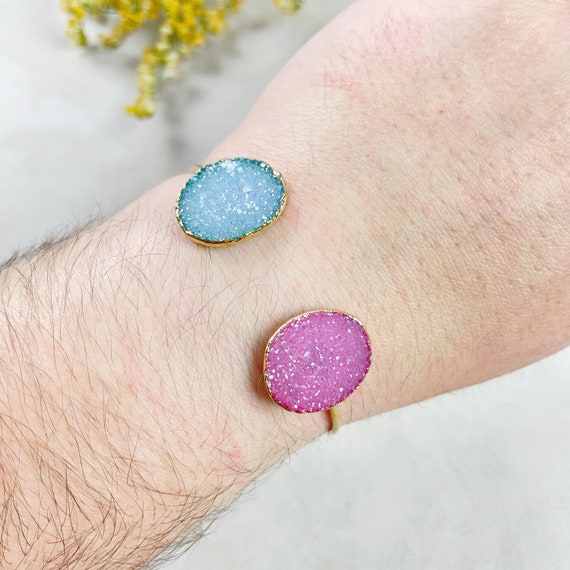 Gold Colorful Double Druzy Cuff Bracelet (EPJ-BC20BAA11-7)