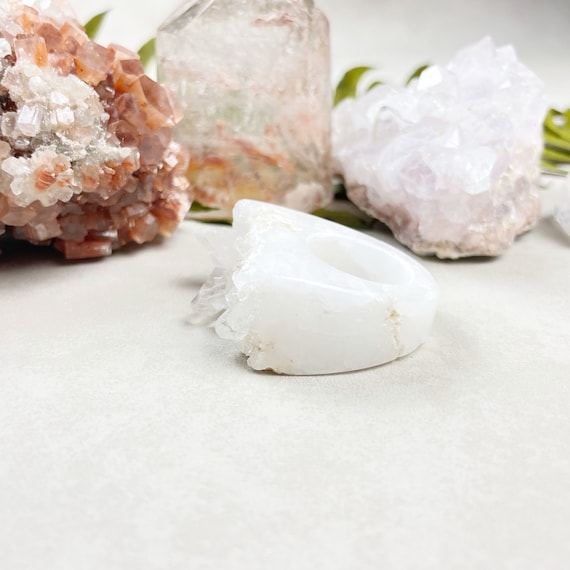 Clear Crystal Quartz Cluster Carved Ring- Size 7 (EPJ-RCGA13-18)