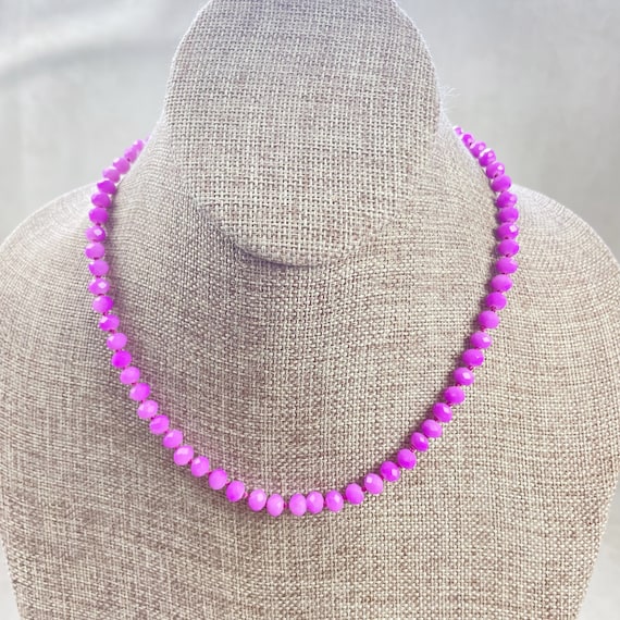 Barb// Purple Neon Crystal Beaded Handknotted Necklace (EPJ-NSBA10-PR)