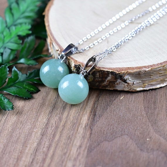 Green Aventurine 14mm Orb Necklace, Silver Gemstone Necklace, Layering Statement Necklace (EPJ-NW20AAB20)