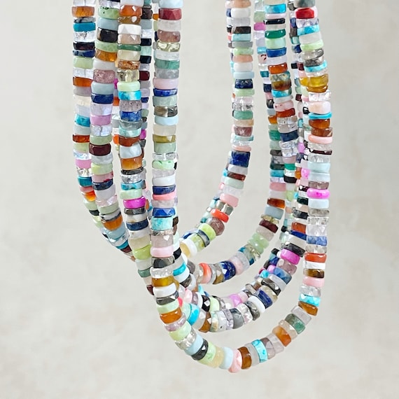 Chunky Gemma// Multi Gemstone Heishi Beaded Necklace (EPJ-NSBB13-CKY)