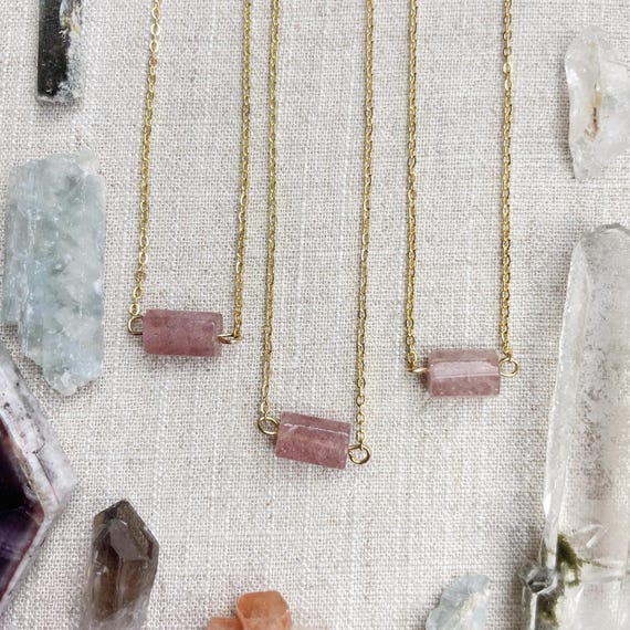 Strawberry Quartz Bead Delicate Necklace (EPJ-NAAE61-SQ)