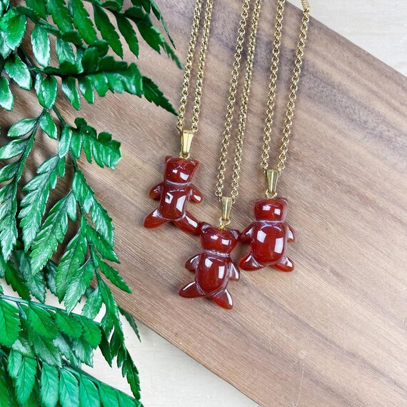 Gold Carnelian Teddy Bear Necklace (EPJ-NAWA53)