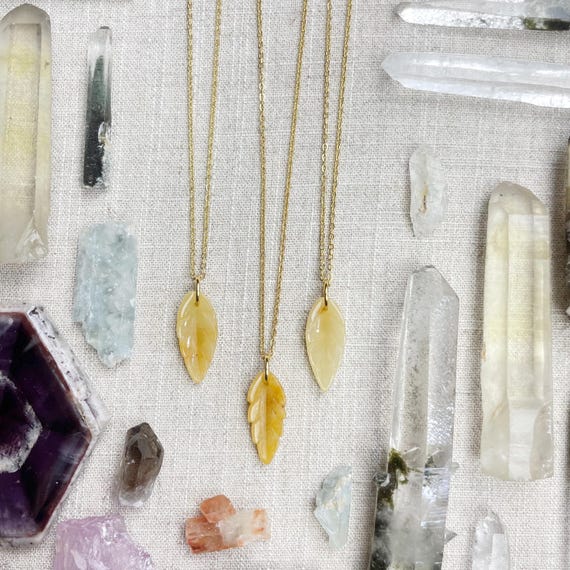 Yellow Aventurine Leaf Delicate Necklace (EPJ-NAAE59-YA)