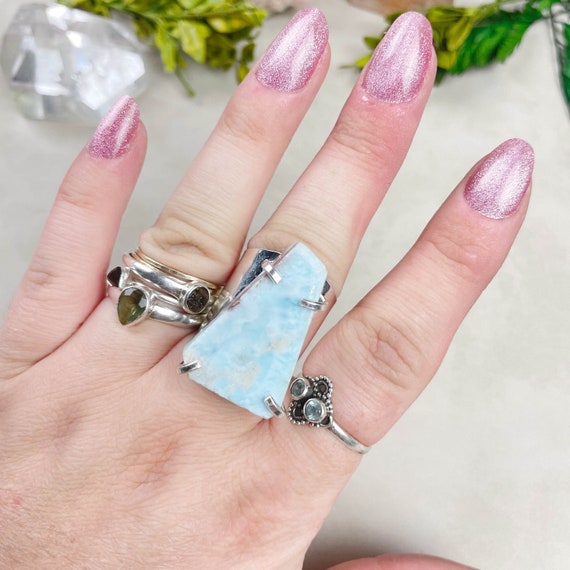 Silver Freeform Larimar Statement Cuff Ring (EPJ-RCB28-5)