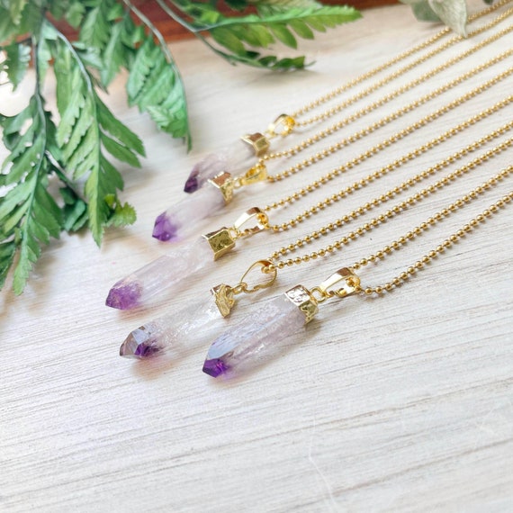 Small Gold Amethyst Point Necklace (EPJ-NAWE10)