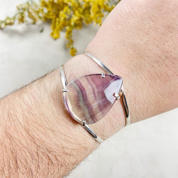 Silver Fluorite Teardrop Statement Cuff Bracelet (EPJ-BAAA21-9)