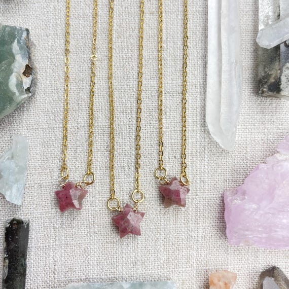 Rhodonite Faceted Star Delicate Necklace (EPJ-NAAE50-RD)