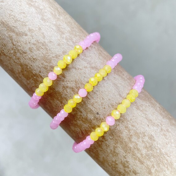 Mia// Pink Lemonade Crystal Beaded Delicate Bracelet (EPJ-BSBA11-PL)