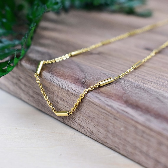 Gold Stainless Steel Bar Chain Choker Necklace, Gold Chain Choker, Statement Necklace (EPJ-N208CAA18)