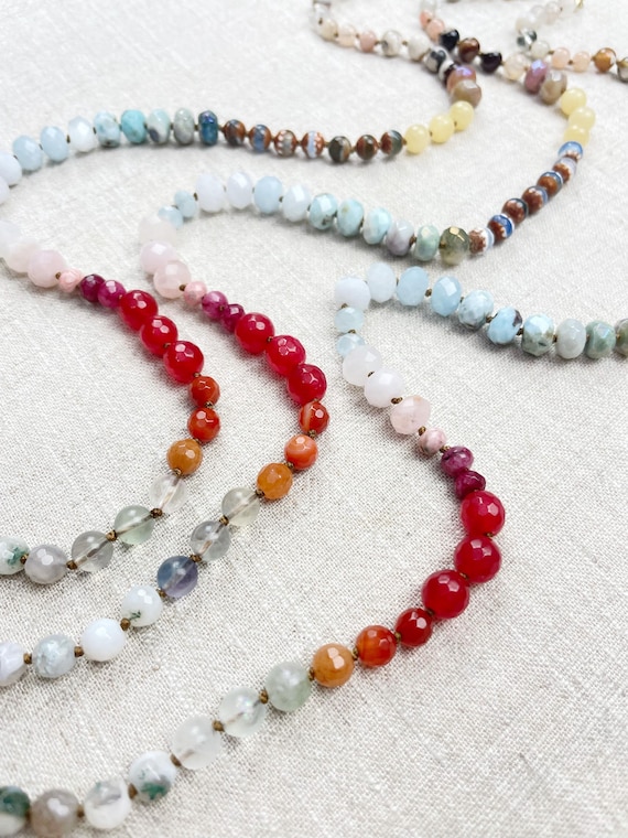 Mosaic Fade// Colorful Ombre Gemstone Beaded Handknotted Necklace (EPJ-NSB61)
