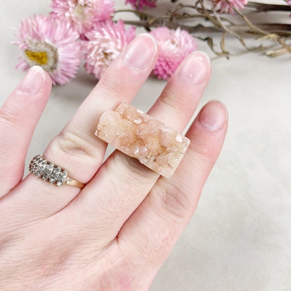 Pink Amethyst Cluster Druzy Carved Ring- Size 7.5 (EPJ-RCGA12-35)