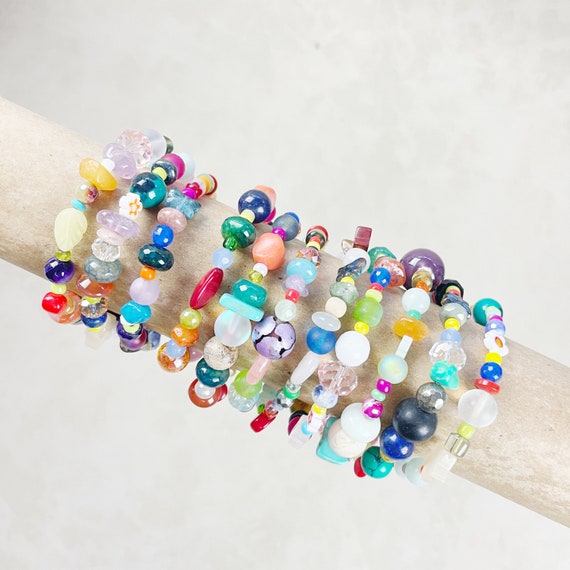 Confetti Bracelet/// Mixed Colorful Gemstone Bead Bracelet (EPJ-MMBA10)