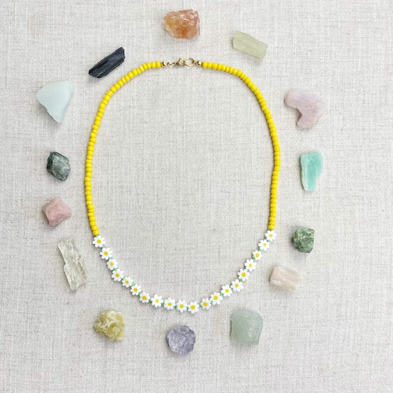 Bloomie/// Yellow Daisy Beaded Layering Necklace (EPJ-NSB55-YW)