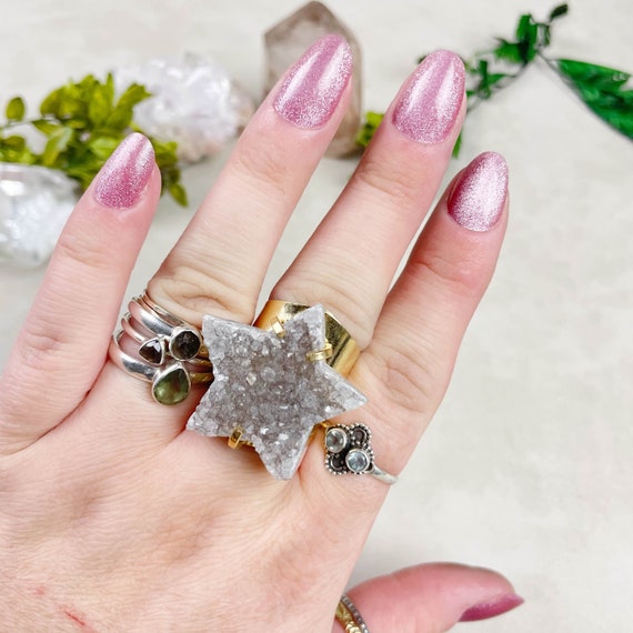 Natural Druzy Star Statement Cuff Ring (EPJ-RCC13-1)