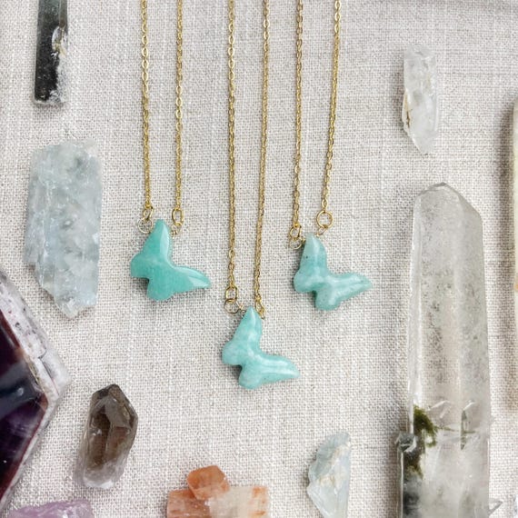 Amazonite Butterfly Delicate Necklace (EPJ-NAAE58-AZ)