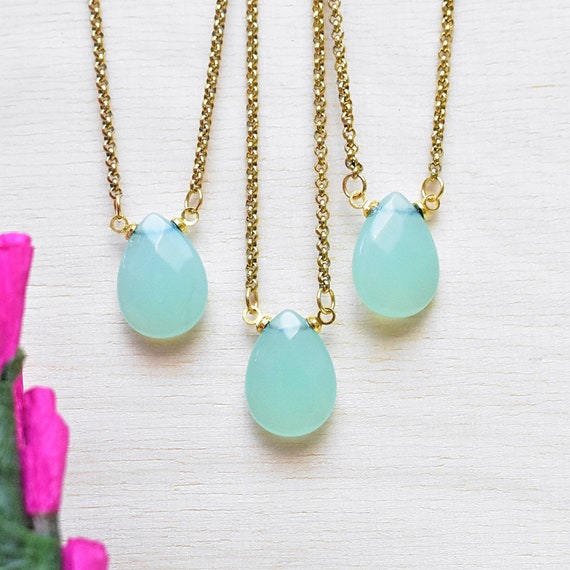 Green Chalcedony Teardrop Necklace (EPJ-NTB20BAB13)