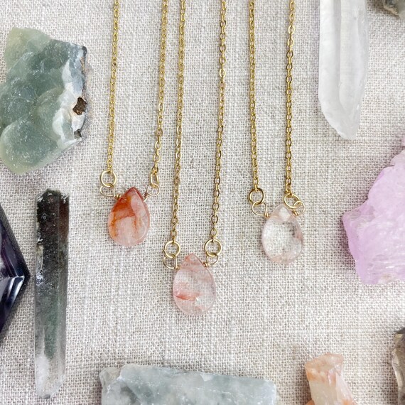 Fire Quartz Faceted Teardrop Delicate Necklace (EPJ-NAAE43-FQ)