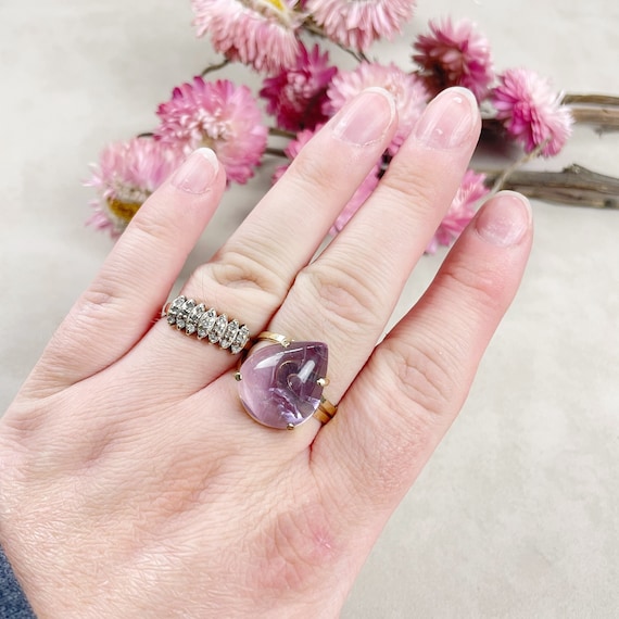 Gold Amethyst Teardrop Gemstone Adjustable Ring (EPJ-RTD23-5)