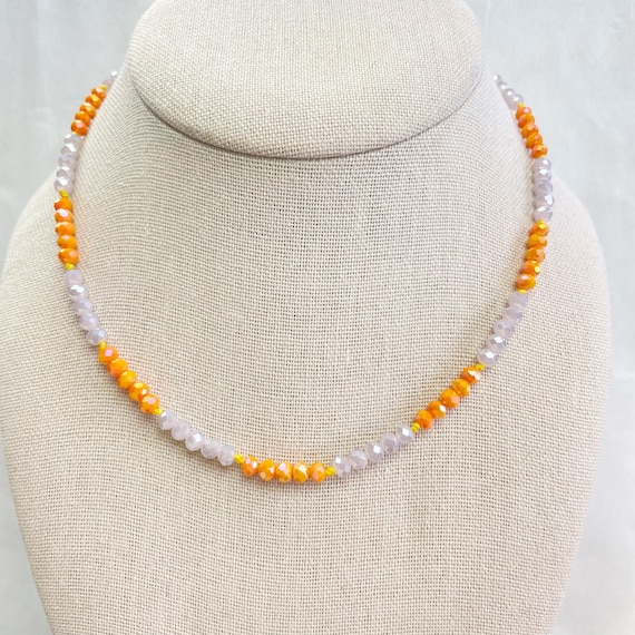 Lola// Apricot Iridescent Beaded Delicate Necklace (EPJ-NSB56-AP)