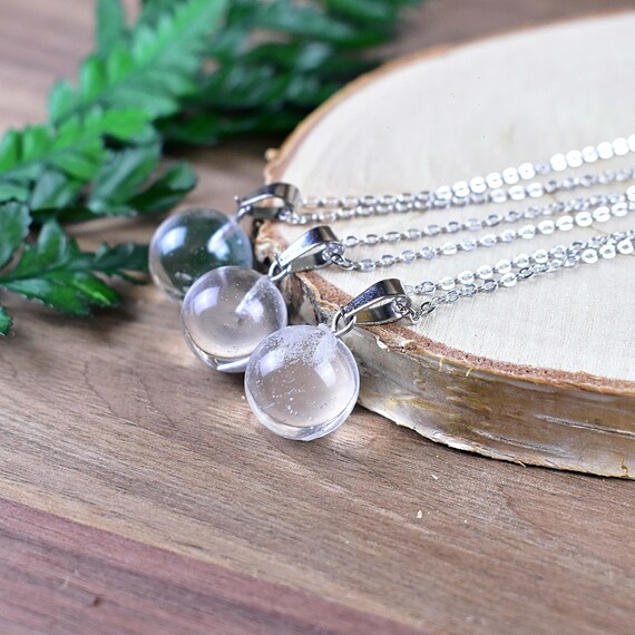 Clear Quartz 14mm Orb Necklace, Silver Gemstone Necklace, Layering Statement Necklace (EPJ-NW20AAB27)