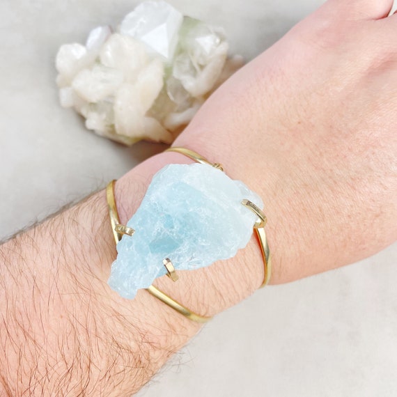 Gold Rough Aquamarine Statement Cuff Bracelet (EPJ-BAAA10-3)